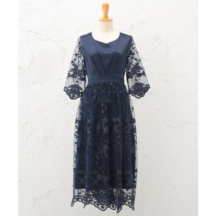 ネイビー | 結婚式 レース ワンピース | DRESS+