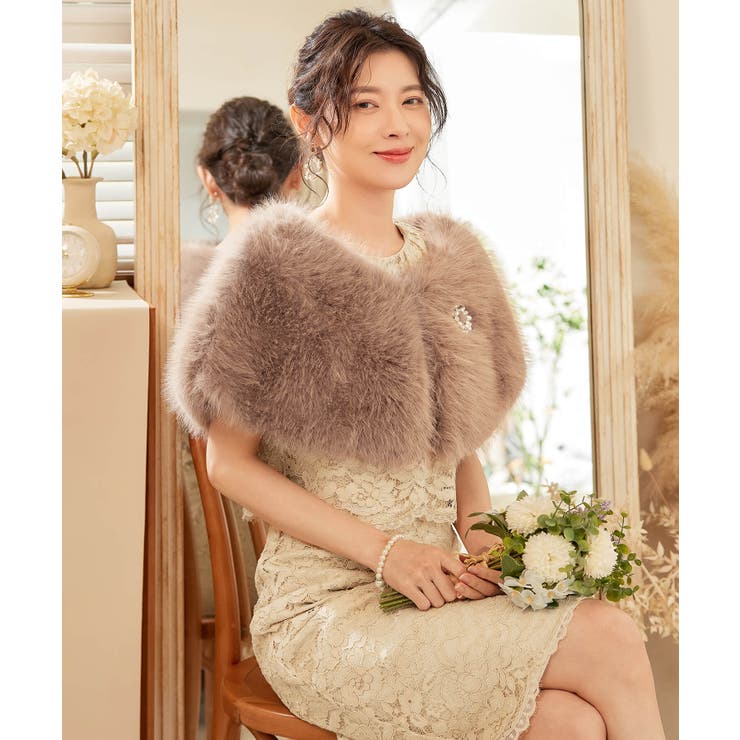 新しいエルメス ショール ラビットフェイクファー 結婚式[品番 コサージュ付き ラビット