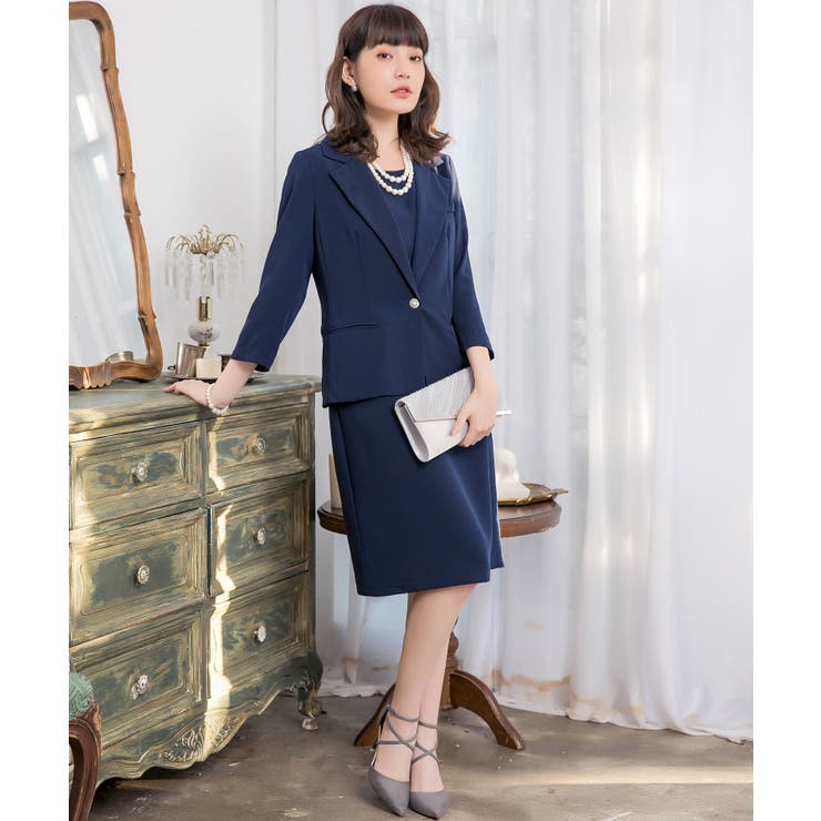 ネイビー | スーツ セットアップ ジャケット | DRESS+