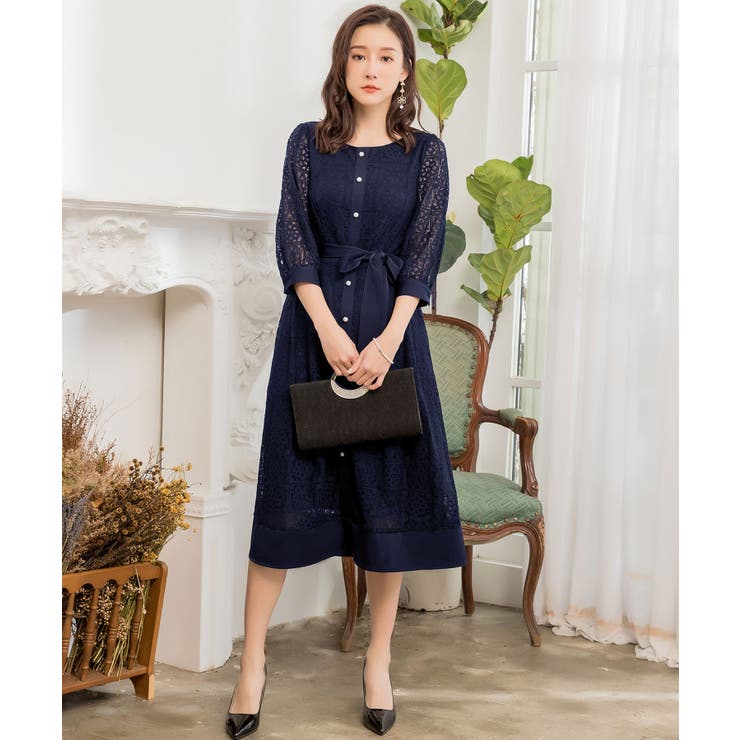 ネイビー | 結婚式 パーティードレス ワンピース | DRESS+