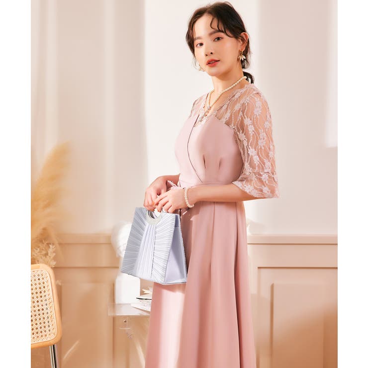 フォーマルドレス　ワンピース2点SET　ピンク ドレスプラス DRESS+ ワンピース オーガンジー 結婚式
