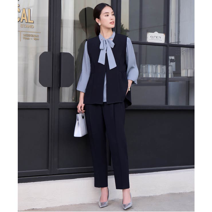 ネイビー | 万能ペプラムパンツセットアップ | DRESS+