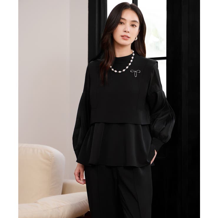 ブラック | ペプラムパンツセットアップ パーティースーツ | DRESS+