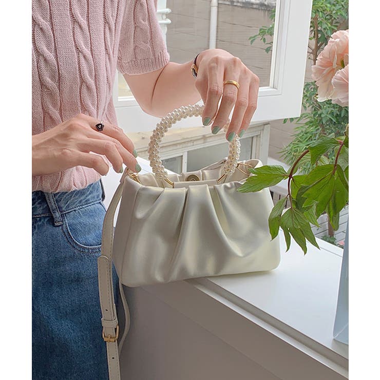 ギャザーデザインのパールハンドル付きバッグ  | DRESS+ | 詳細画像8 