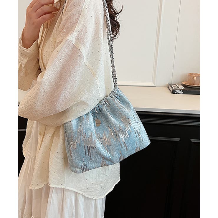 ライトブルー | きらめくデニム素材のショルダーバッグ | DRESS+