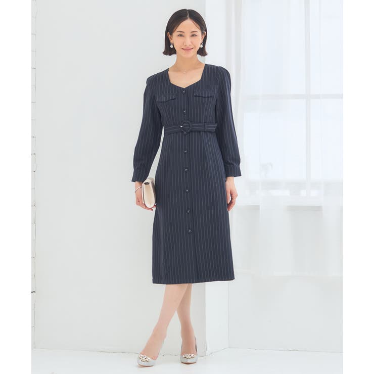 フォーマル ワンピース オフィスカジュアル 袖あり[品番：DSSW0004379