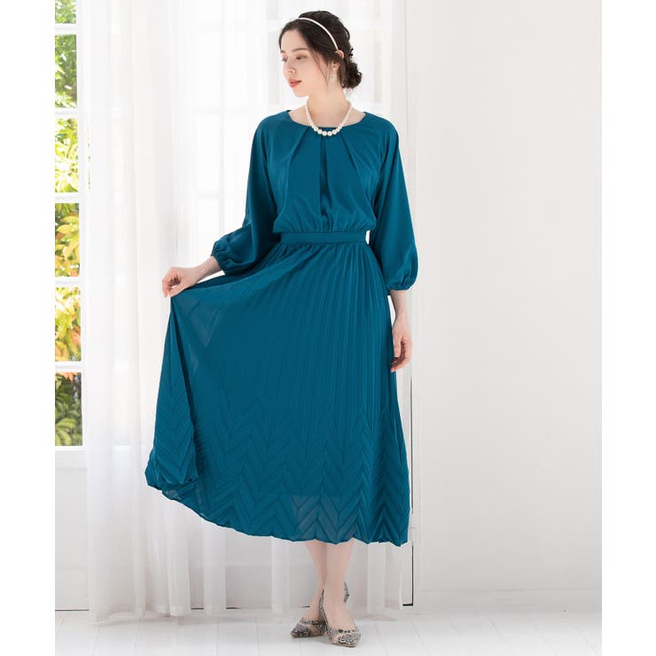 インディゴブルー | ワンピース Aライン プリーツ | DRESS+