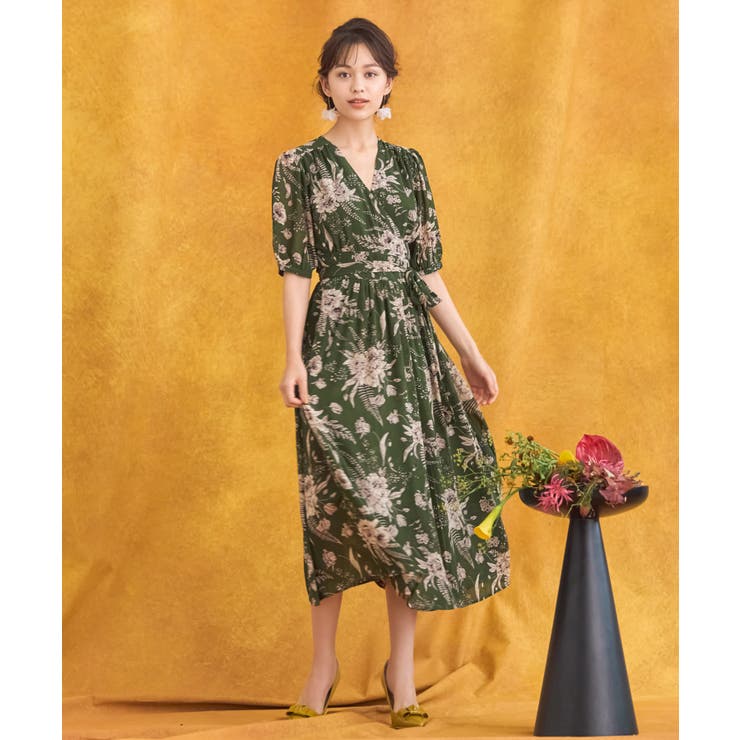 ワンピース 花柄 カシュクール ミモレ丈 5分袖卒業式  成人式[品番：DSSW0002967]｜DRESS+（ドレスプラス）のレディースファッション通販｜SHOPLIST（ショップリスト）