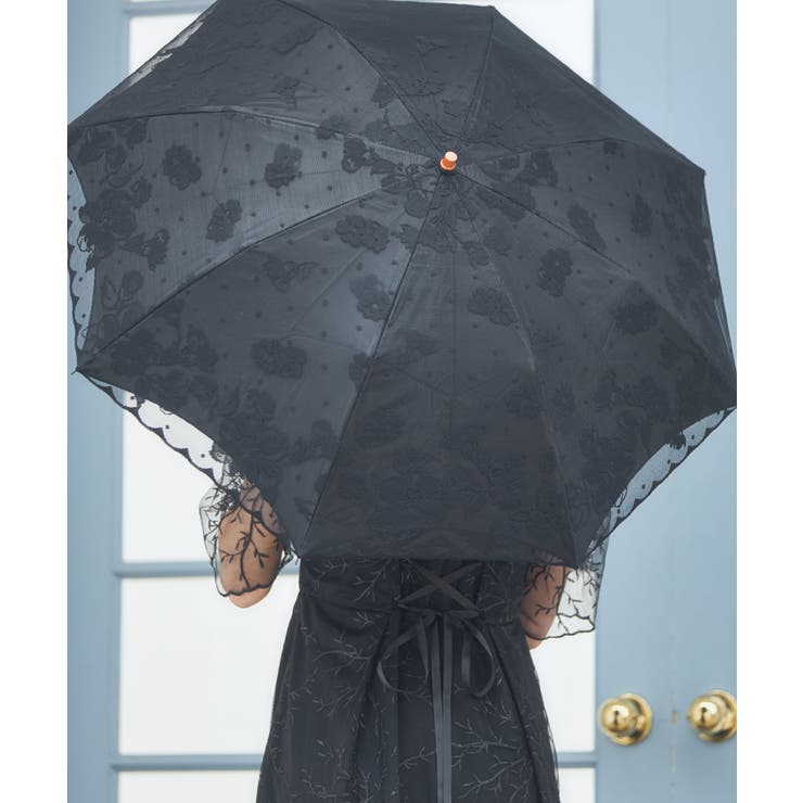 レイクアルスター 花柄刺繍の黒い傘 晴雨兼用 折り畳み傘 傘 折りたたみ傘 晴雨兼用 日傘 花柄刺繍[品番：DSSW0004340