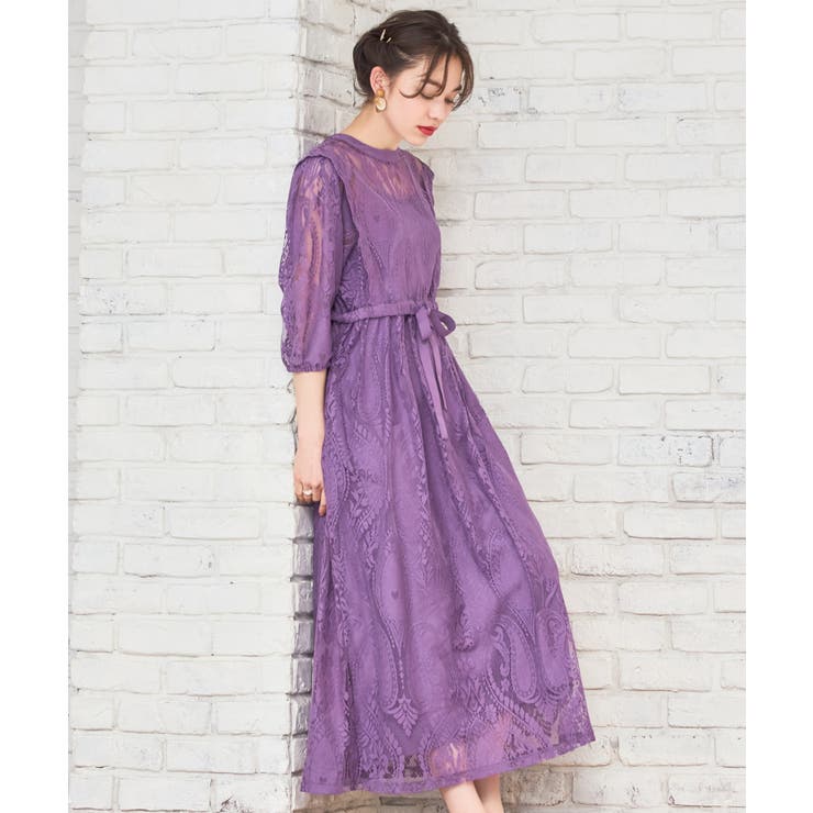 パープル | ワンピース レース パーティードレス | DRESS+