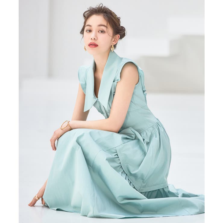 ワンピース ミモレ丈 ノースリーブ ワイドカラー ウエスト切替秋卒業式 成人式 | DRESS+ | 詳細画像15 