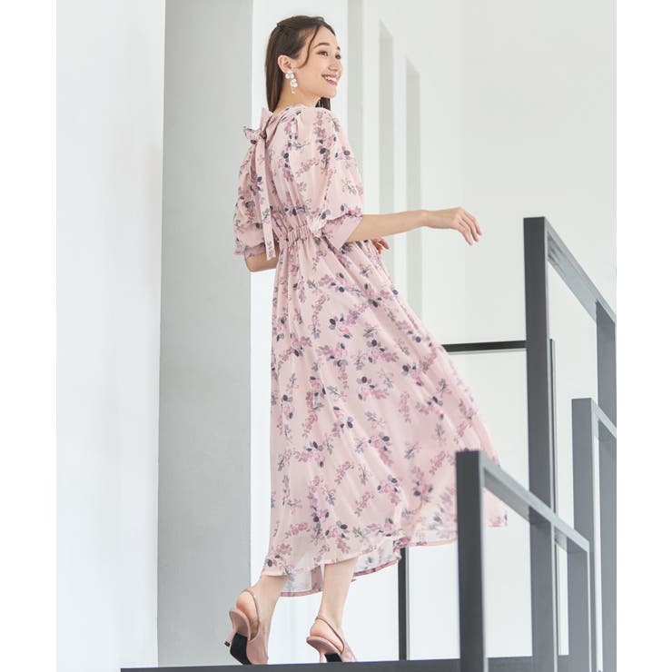 ワンピース 花柄 半袖 ミモレ丈 フレアワンピース卒業式 成人式