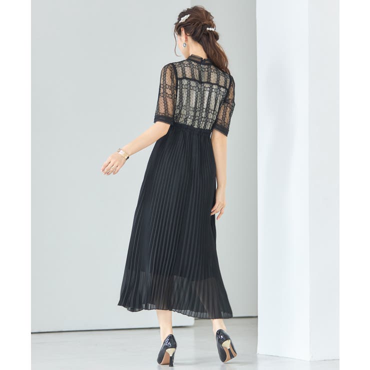 【未使用】formforma　ロングワンピース　ドレス　レース　シアー　プリーツ Leja ドレス 「LEJA」異素材シアー刺繍レース透け感プリーツ