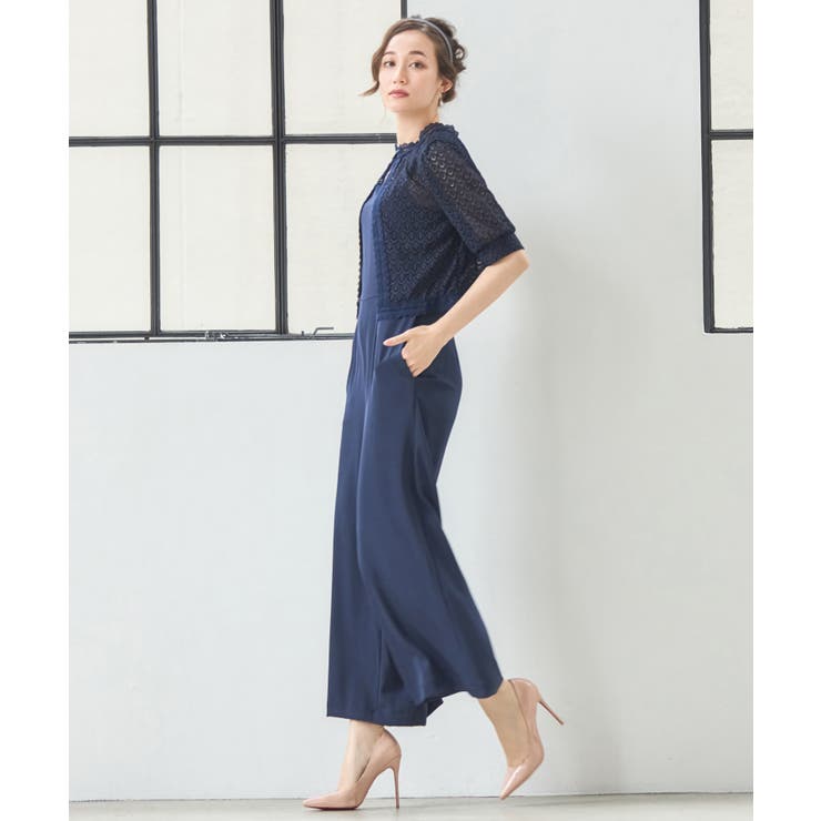 レースボレロ　キャミサロペット　パンツドレス　チャコール DRESS+ パンツドレス パーティードレス サロペット レースボレロ