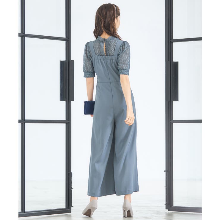 サロペット スリットパンツ パール パーティー パンツドレス RUIRUE BOUTIQUE パンツドレス サイドプリーツパールトップス