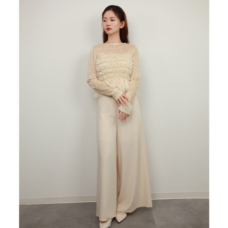 ベロア トップス シャツ 長袖 透け感[品番：DSSW0004947