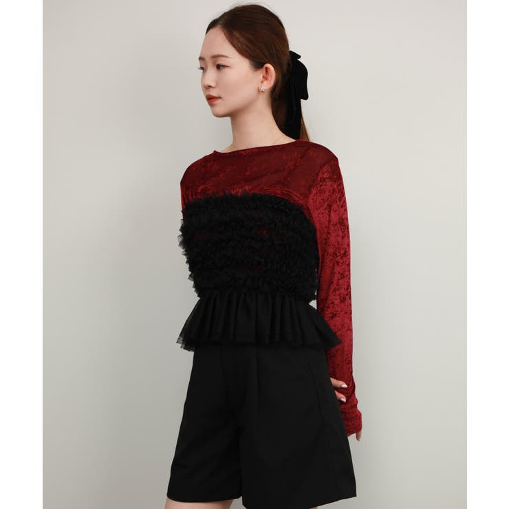 ベロア トップス シャツ 長袖 透け感[品番：DSSW0004947]｜DRESS+