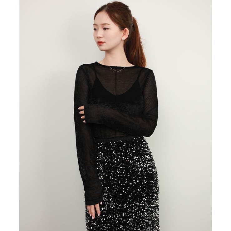 ベロア トップス シャツ 長袖 透け感[品番：DSSW0004947