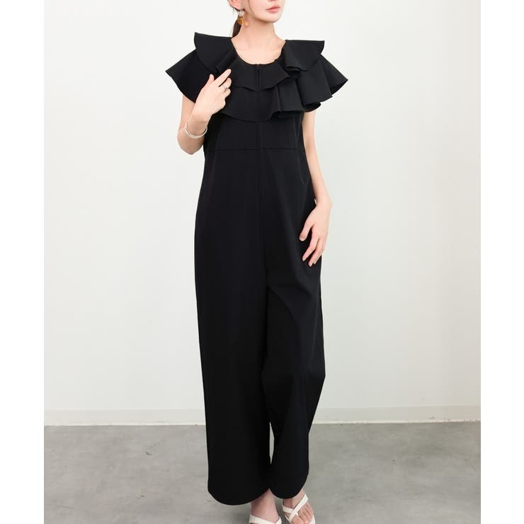 ブラック | ラッシュガード オールインワン フリル付き | DRESS+