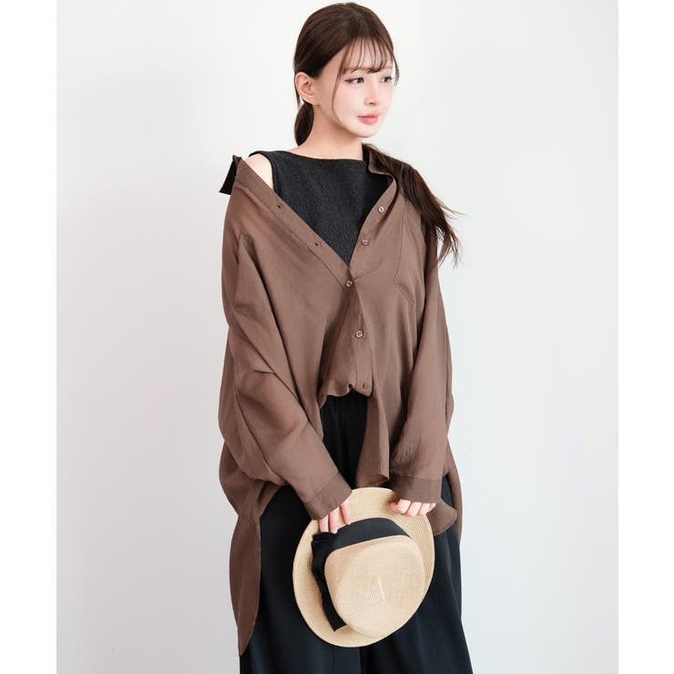 ブラウン | シャツ レディース オーバーサイズ 透け感 | DRESS+