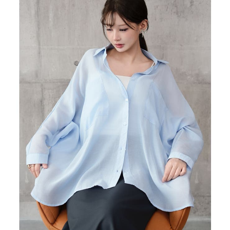 サックスブルー | シャツ レディース オーバーサイズ 透け感 | DRESS+