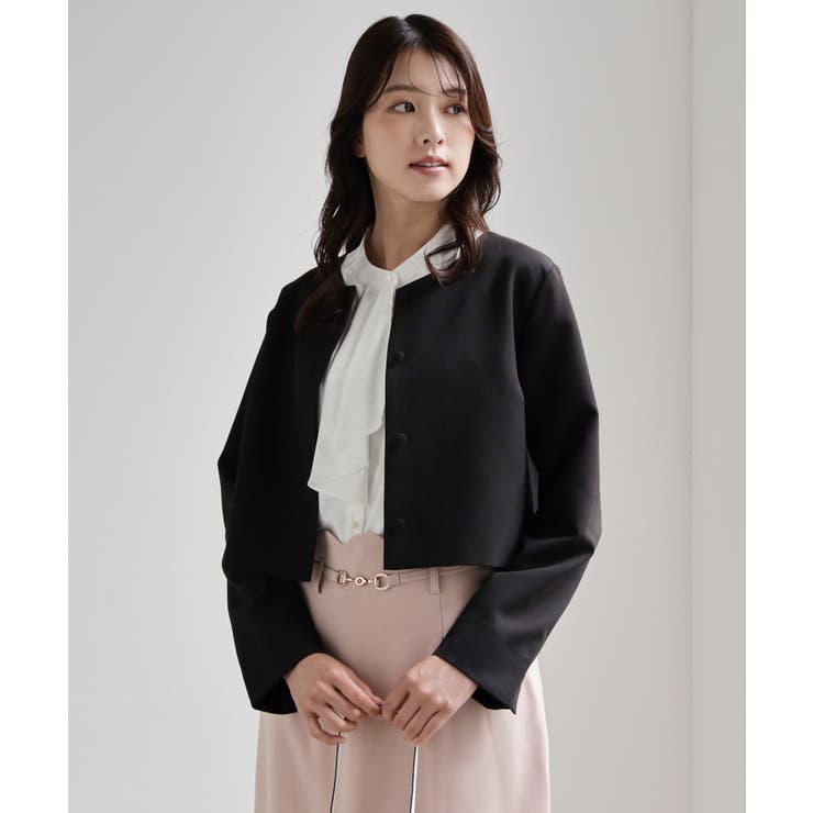 ブラック | 喪服にも使えるノーカラージャケット | DRESS+