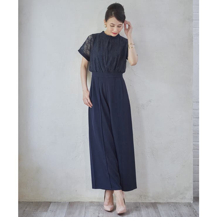 ドレスプラス DRESS+ ジャンプスーツ パンツドレス ポケット付き 結婚式 （ネイビー） ドレスプラス DRESS+ ジャンプスーツ パンツドレス ポケット付き