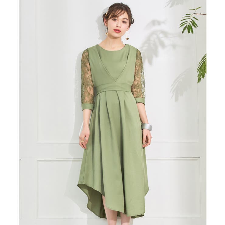 カーキ | パーティードレス 2way レース | DRESS+