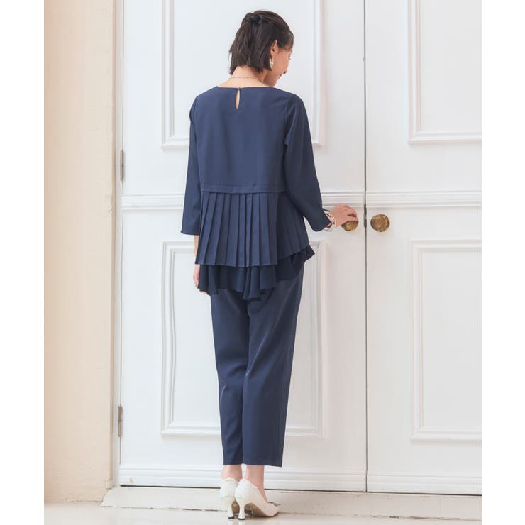 結婚式 パンツドレス セットアップ パーティー プリーツ[品番