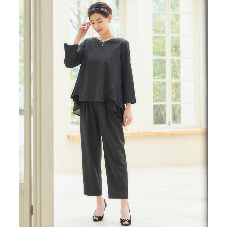 ブラック | 結婚式 パンツドレス セットアップ パーティー プリーツ | DRESS+