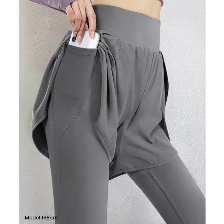 一体型レギンス ショートパンツ+レギンス 重ね着風[品番