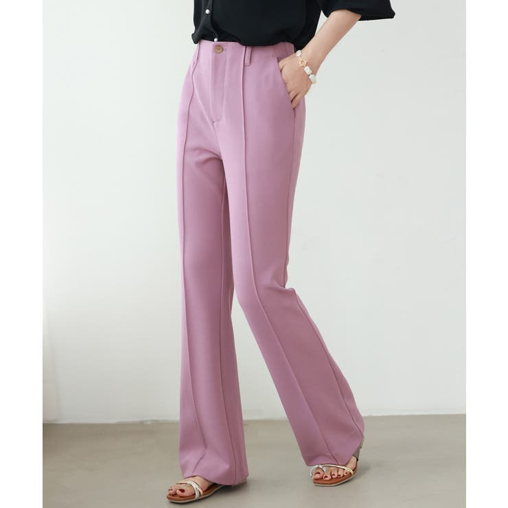 パープル | ウエストゴムストレッチフレアパンツ | SAISON DE PAPILLON 