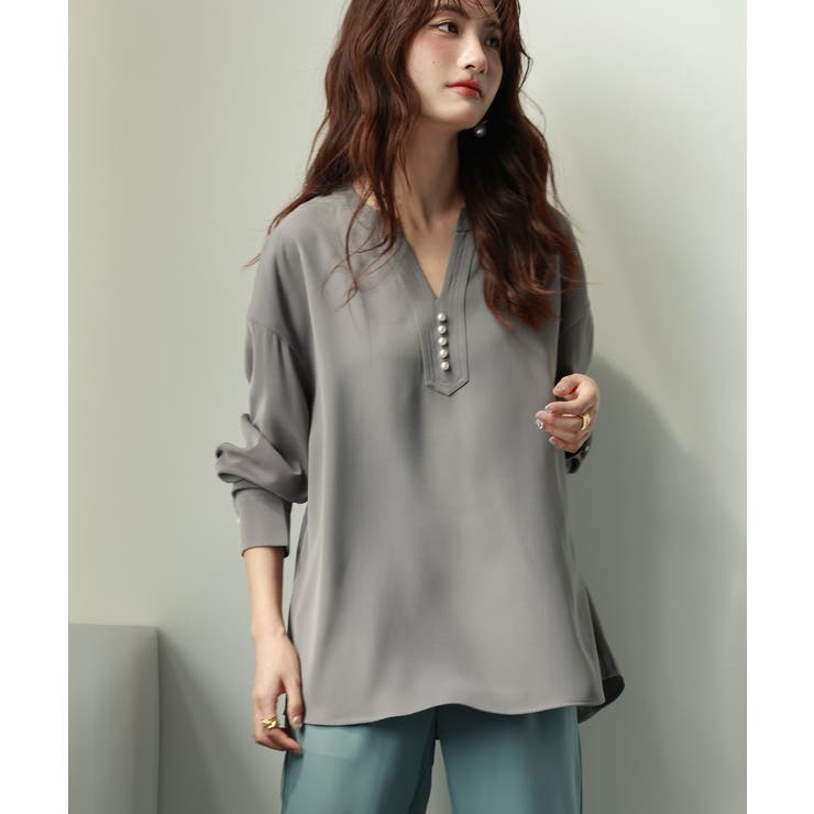 パール付きキーネックブラウス | SAISON DE PAPILLON  | 詳細画像24 