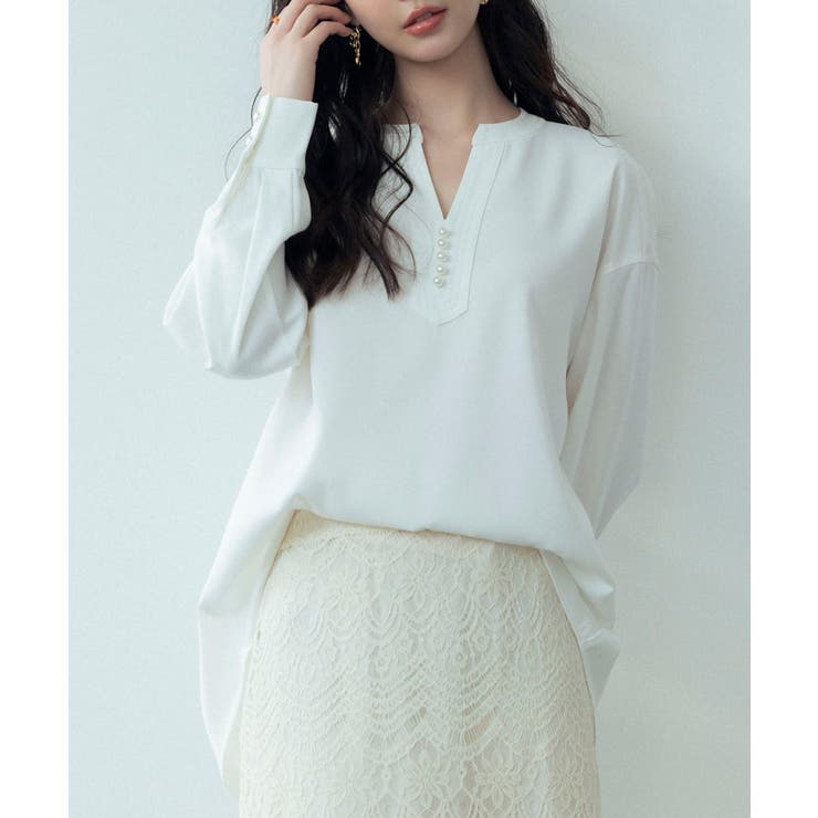 パール付きキーネックブラウス | SAISON DE PAPILLON  | 詳細画像43 