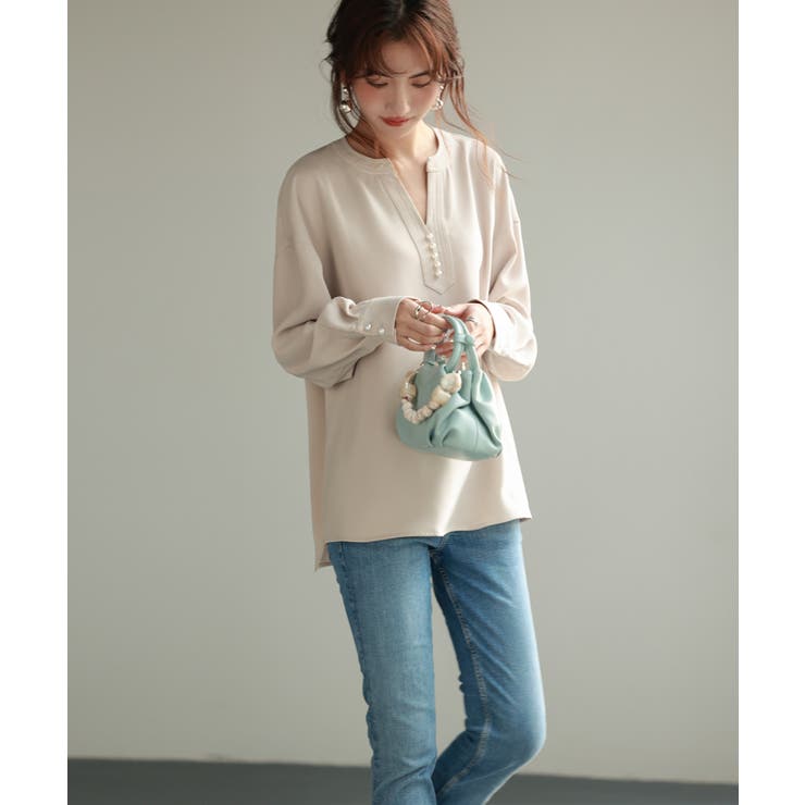 パール付きキーネックブラウス | SAISON DE PAPILLON  | 詳細画像19 