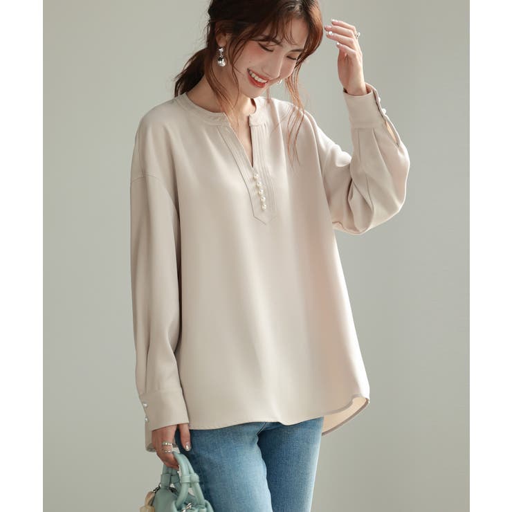 パール付きキーネックブラウス | SAISON DE PAPILLON  | 詳細画像12 