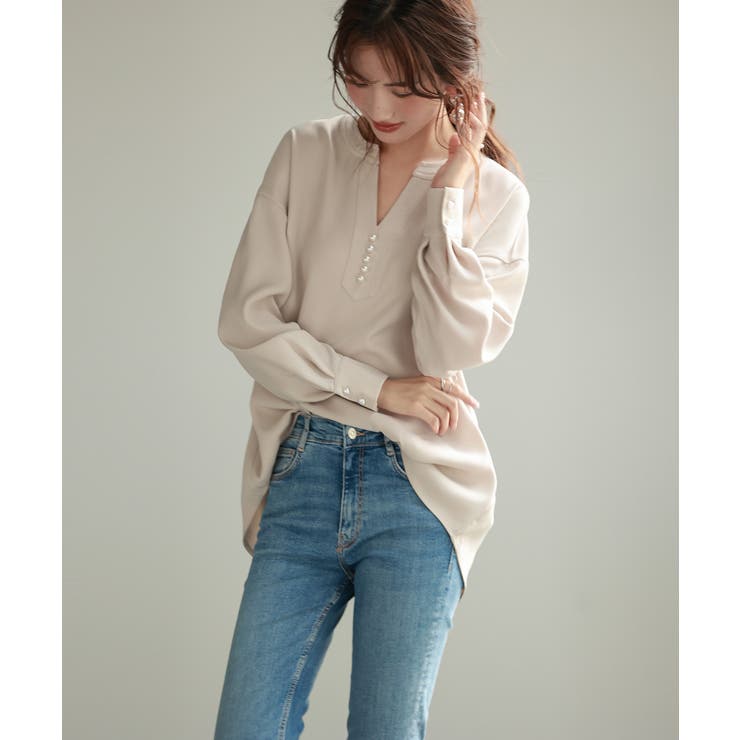 パール付きキーネックブラウス | SAISON DE PAPILLON  | 詳細画像16 