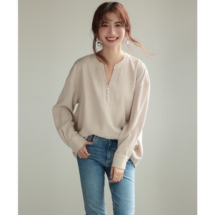 パール付きキーネックブラウス | SAISON DE PAPILLON  | 詳細画像17 