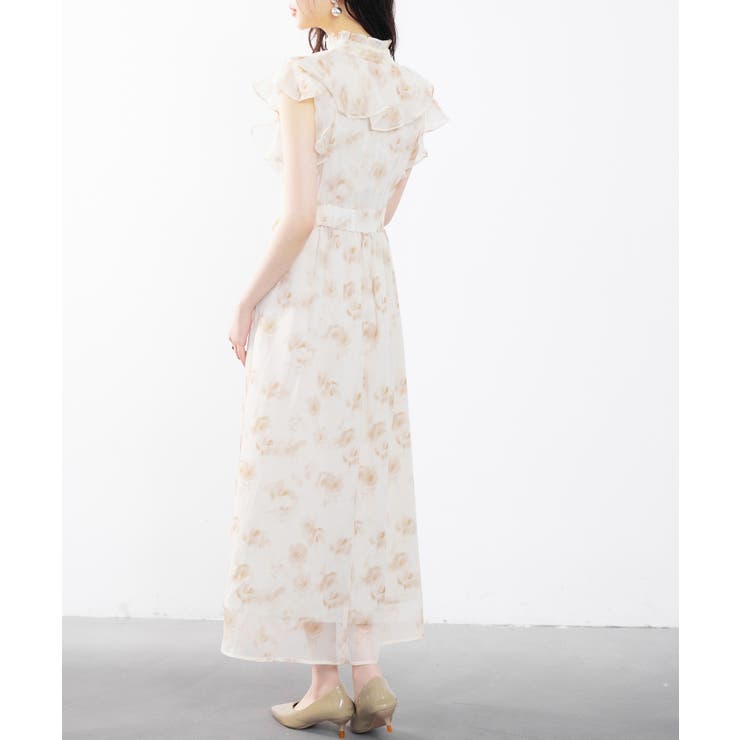 花柄 ワンピース エレガント シフォン ミモレ丈 SAISON DE PAPILLON ワンピース 花柄シフォン生地ミモレ丈