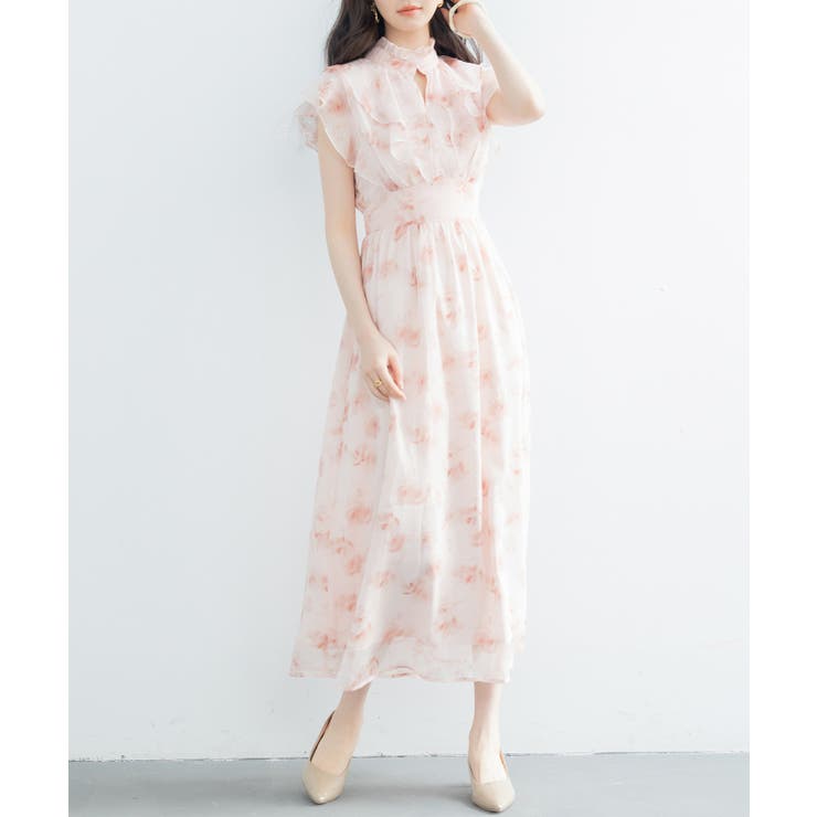 美品】Leilian レリアン シフォンシャツワンピース ミモレ丈 花