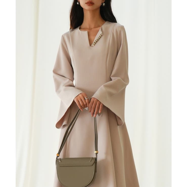 パール付きキーネックフレアワンピース | SAISON DE PAPILLON  | 詳細画像11 