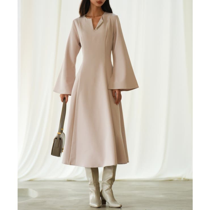 パール付きキーネックフレアワンピース | SAISON DE PAPILLON  | 詳細画像3 