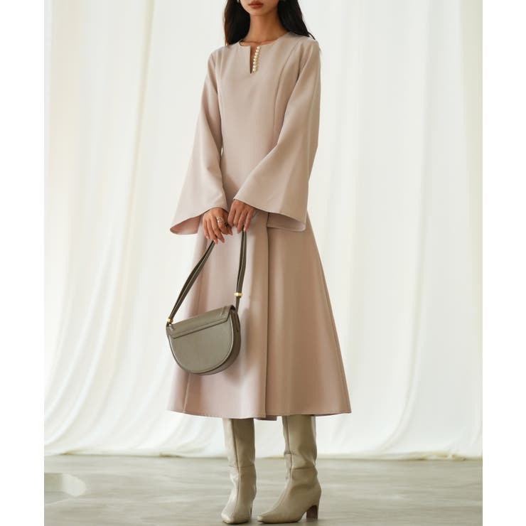 パール付きキーネックフレアワンピース | SAISON DE PAPILLON  | 詳細画像5 