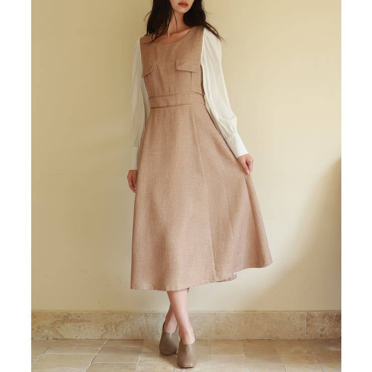 ラメツイードとシャツ袖がドッキングの異素材ワンピース | SAISON DE PAPILLON  | 詳細画像15 