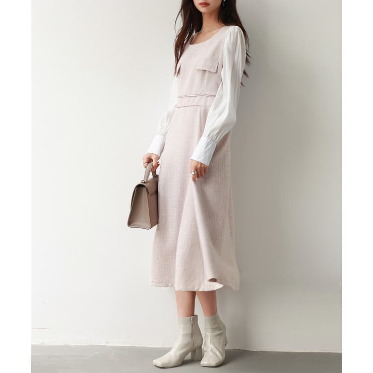 ラメツイードとシャツ袖がドッキングの異素材ワンピース | SAISON DE PAPILLON  | 詳細画像9 