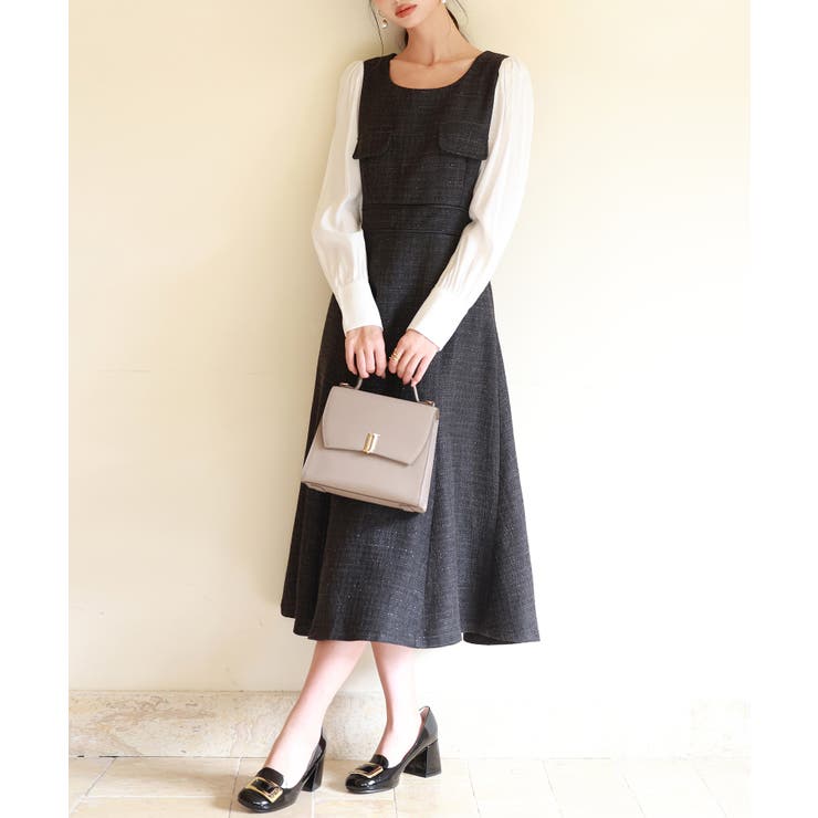 ラメツイードとシャツ袖がドッキングの異素材ワンピース | SAISON DE PAPILLON  | 詳細画像30 