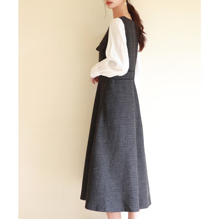 ラメツイードとシャツ袖がドッキングの異素材ワンピース | SAISON DE PAPILLON  | 詳細画像33 