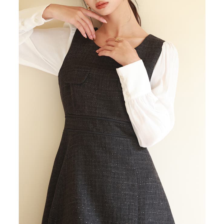 ラメツイードとシャツ袖がドッキングの異素材ワンピース | SAISON DE PAPILLON  | 詳細画像34 