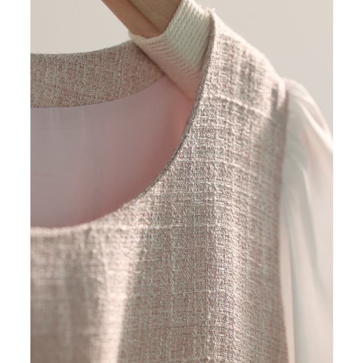 ラメツイードとシャツ袖がドッキングの異素材ワンピース | SAISON DE PAPILLON  | 詳細画像39 