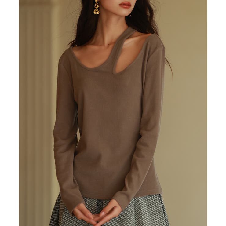 ブラウン | カットアウトリブカットソートップス | SAISON DE PAPILLON 